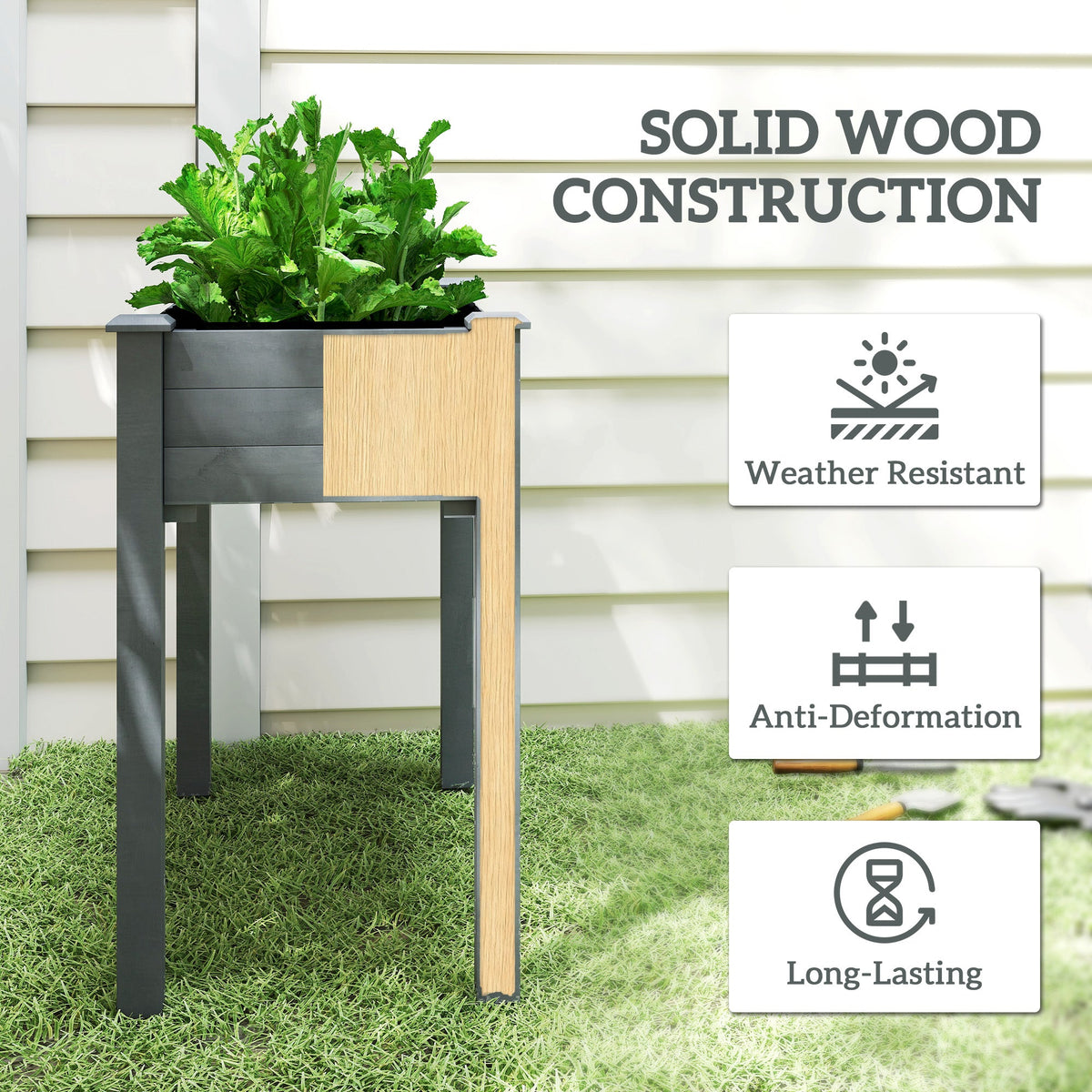 Wooden Elevated Planter Box with Liner for Garden Use — product view 7