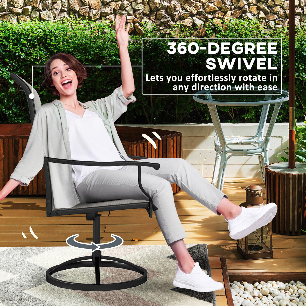 2-Piece Outdoor Patio Swivel Chairs, Gray — product view 6
