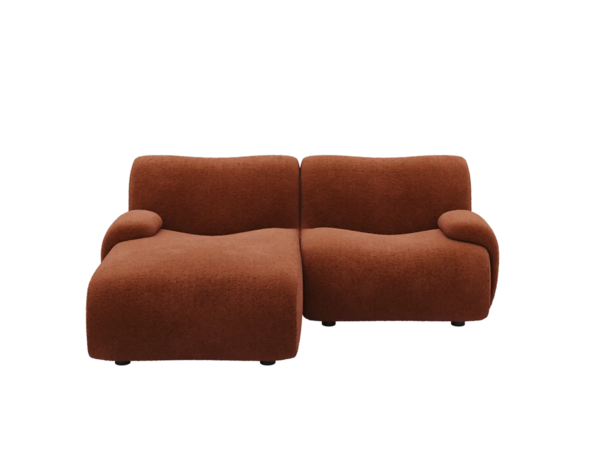 Teddy Fleece 2-Seater Rust Red Small Space Chaise Sectional | 2-Piece, Modular Design, Fixed Upholstery, Low Pillow Arm — product view 3