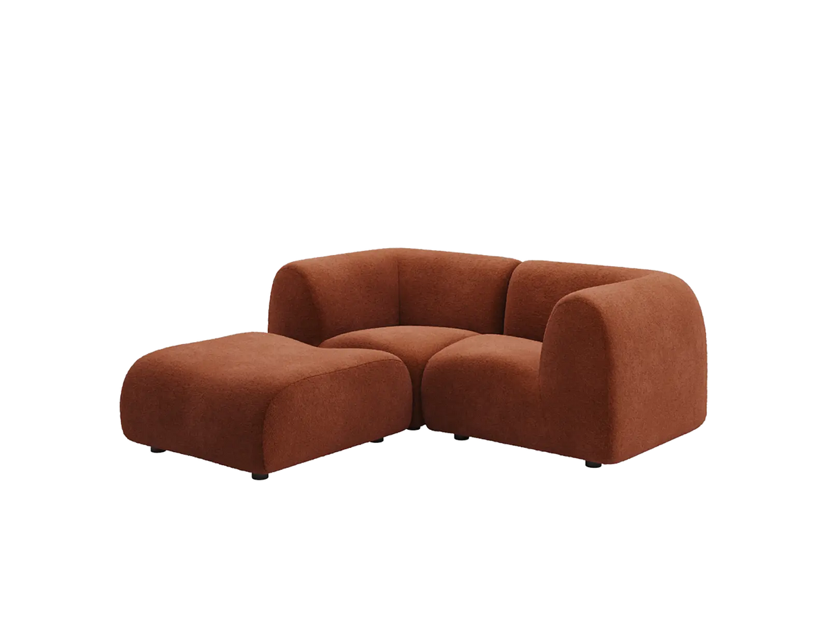 Teddy Fleece 2-Seater Rust Red Small Space Chaise Sectional | 3-Piece (Includes 1 Ottoman), Modular Design, Fixed Upholstery, Low Pillow Arm — product view 4