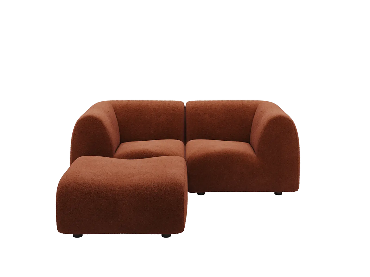 Teddy Fleece 2-Seater Rust Red Small Space Chaise Sectional | 3-Piece (Includes 1 Ottoman), Modular Design, Fixed Upholstery, Low Pillow Arm — product view 3
