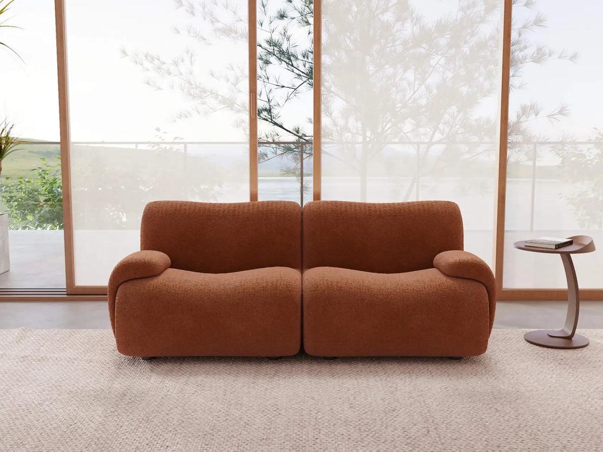 Teddy Fleece 2-Seater Rust Red Small Space Loveseat | 2-Piece, Modular Design, Fixed Upholstery, Low Pillow Arm — product view 1