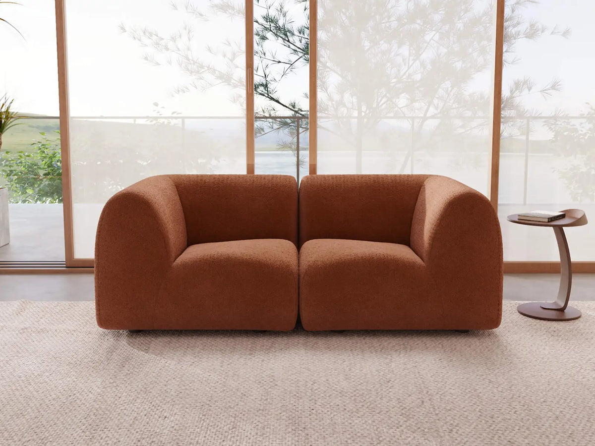 Teddy Fleece 2-Seater Rust Red Small Space Loveseat | 2-Piece, Modular Design, Fixed Upholstery, Low Pillow Arm — product view 1