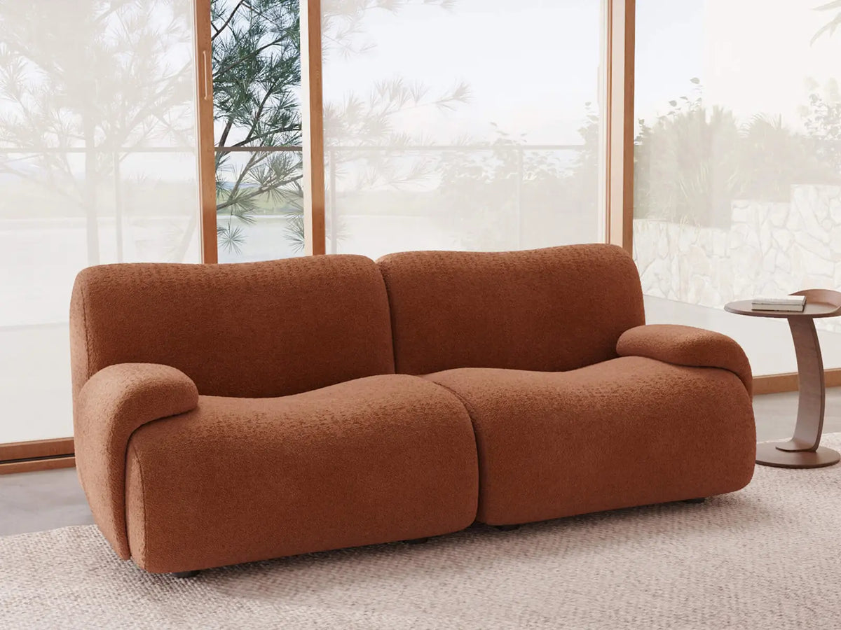 Teddy Fleece 2-Seater Rust Red Small Space Loveseat | 2-Piece, Modular Design, Fixed Upholstery, Low Pillow Arm — product view 2