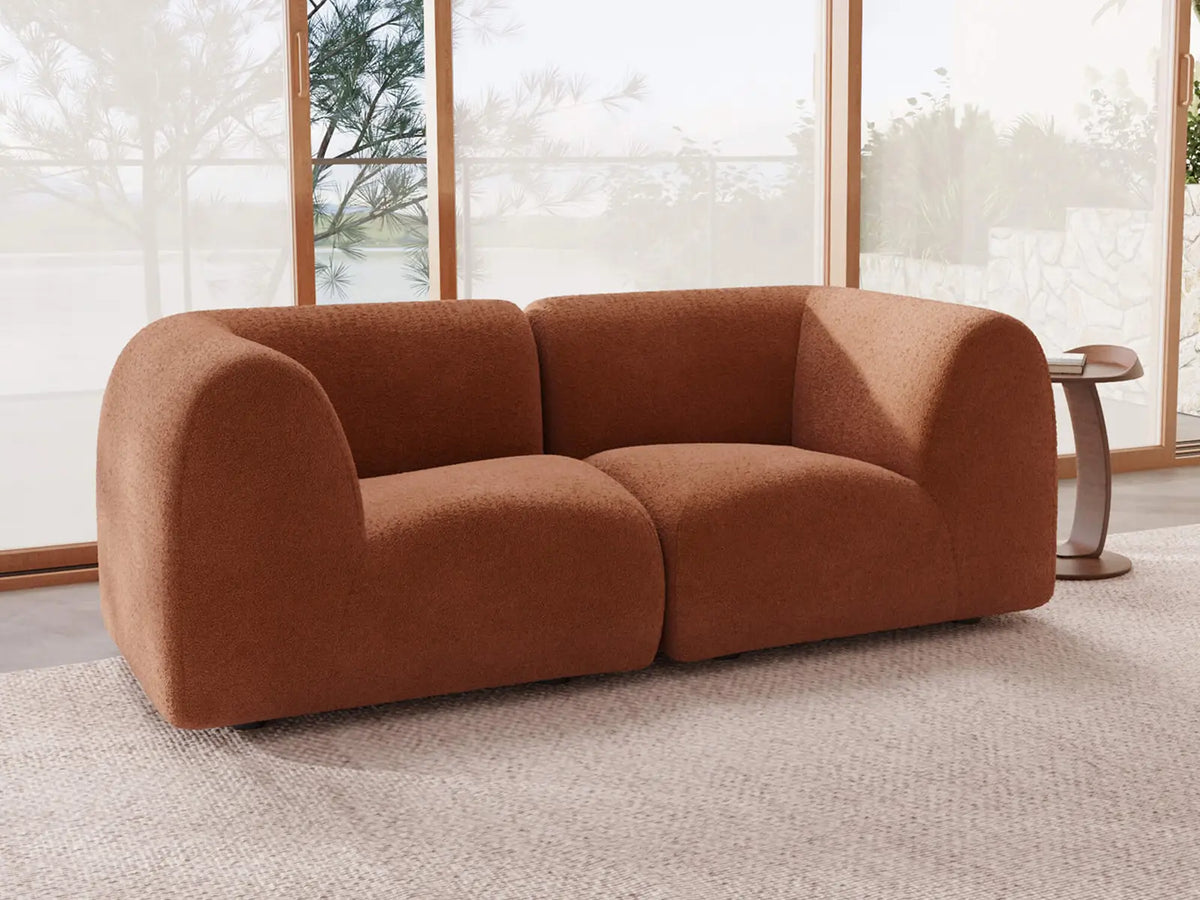 Teddy Fleece 2-Seater Rust Red Small Space Loveseat | 2-Piece, Modular Design, Fixed Upholstery, Low Pillow Arm — product view 2
