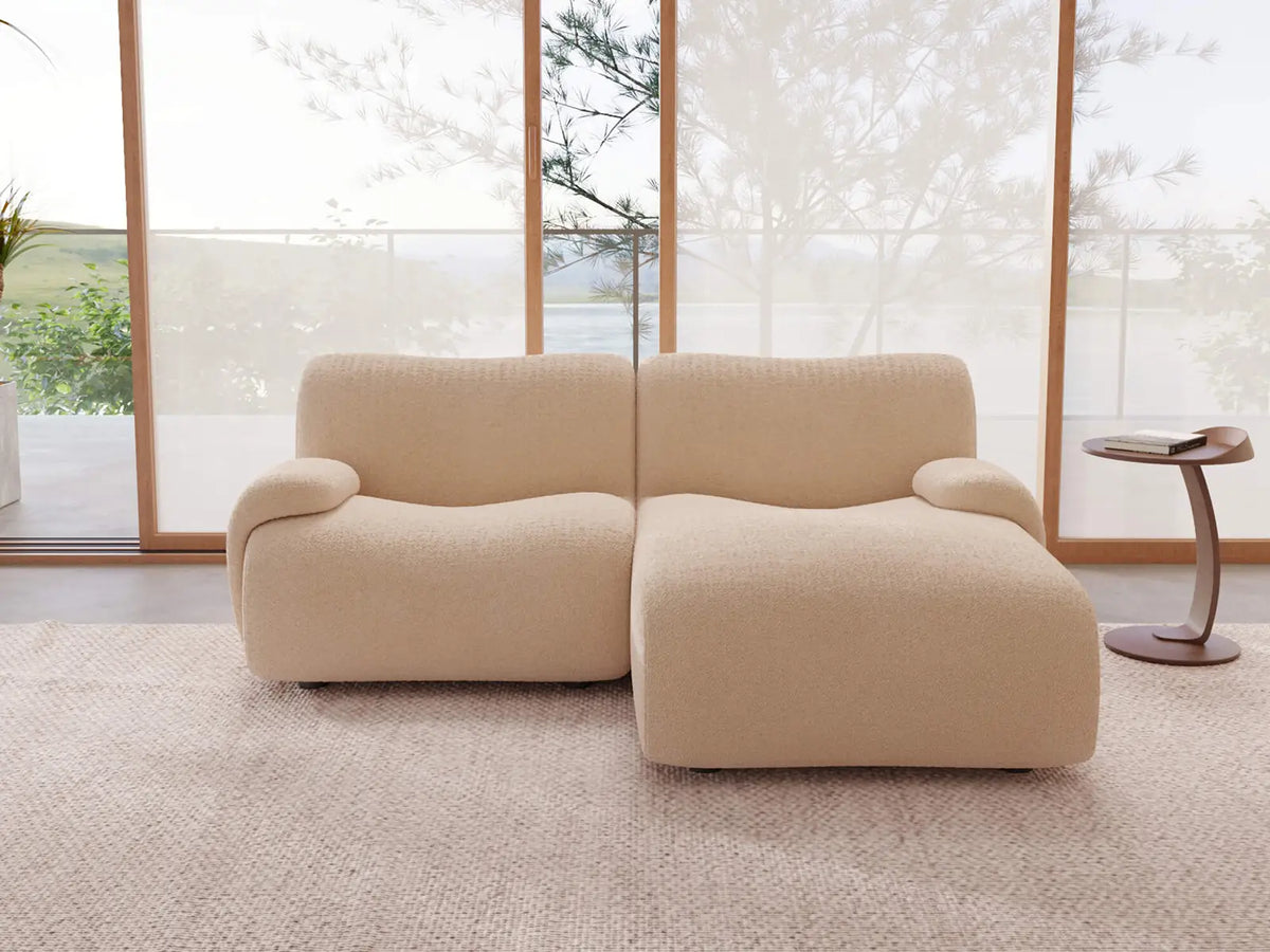 Teddy Fleece 2-Seater Sand Small Space Chaise Sectional | 2-Piece, Modular Design, Fixed Upholstery, Low Pillow Arm — product view 1