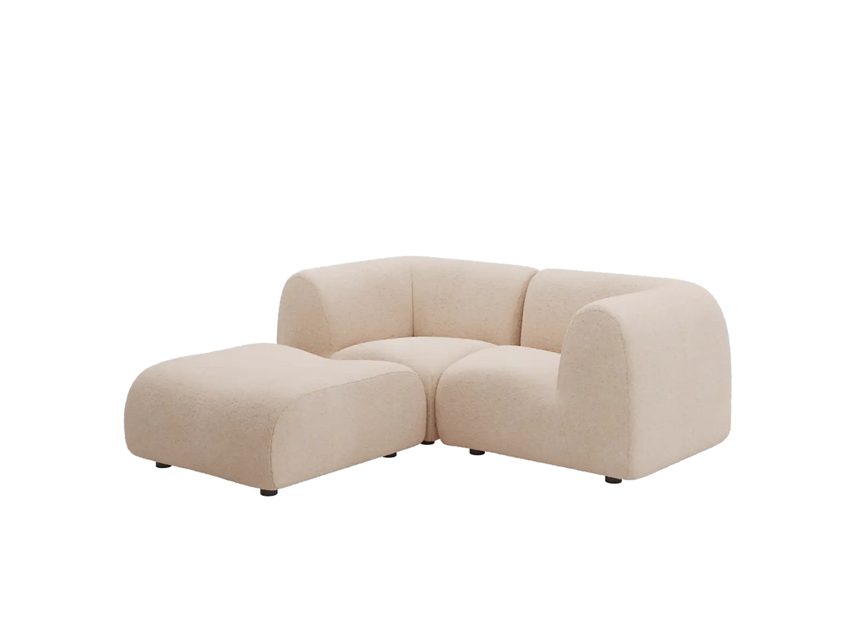 Teddy Fleece 2-Seater Sand Small Space Chaise Sectional | 3-Piece (Includes 1 Ottoman), Modular Design, Fixed Upholstery, Low Pillow Arm — product view 4