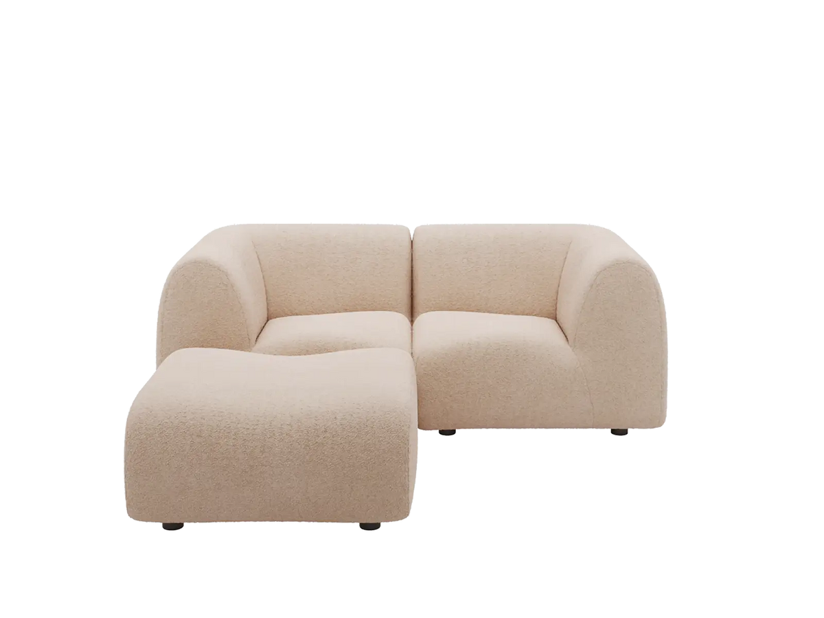 Teddy Fleece 2-Seater Sand Small Space Chaise Sectional | 3-Piece (Includes 1 Ottoman), Modular Design, Fixed Upholstery, Low Pillow Arm — product view 3