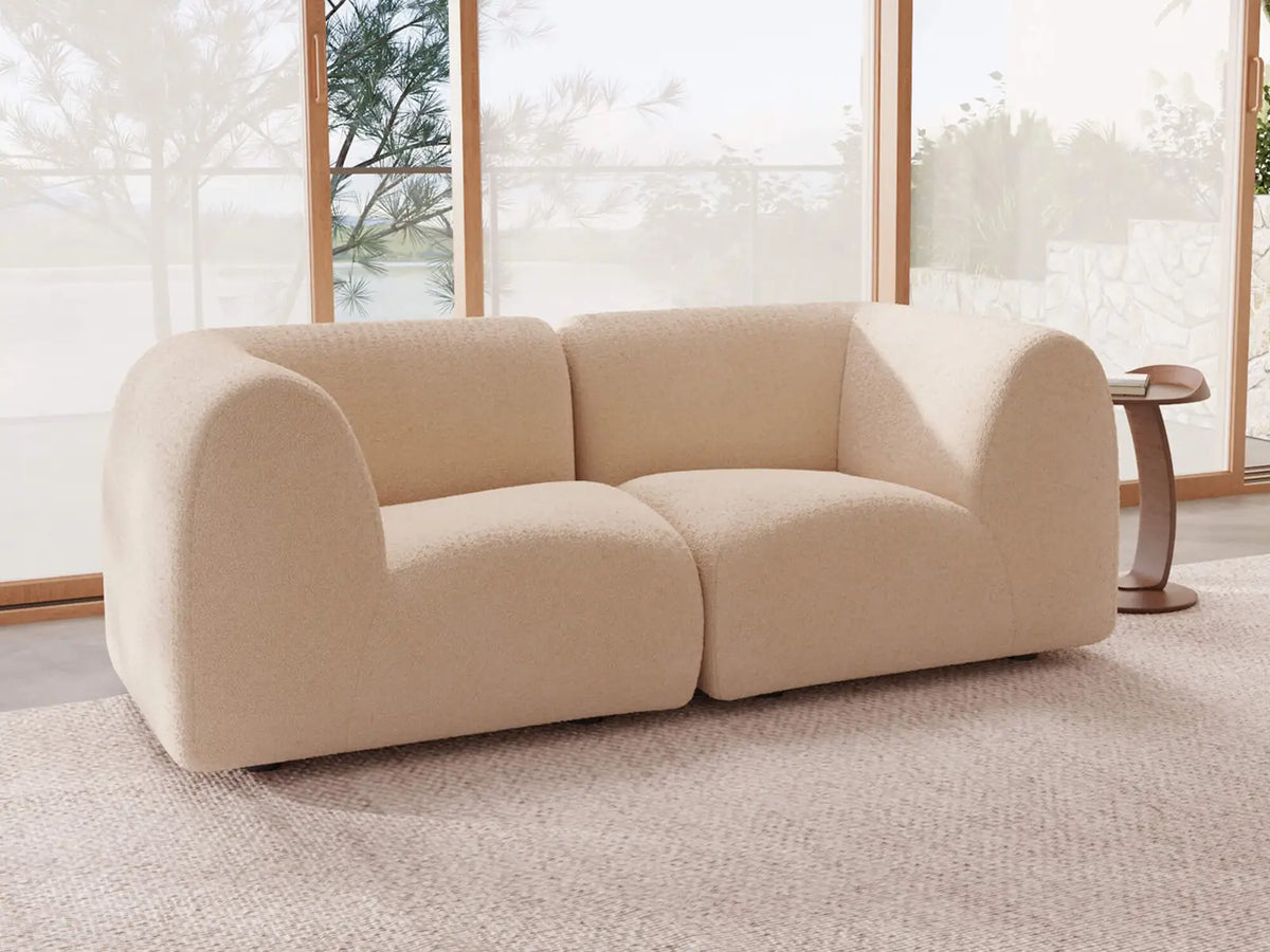 Teddy Fleece 2-Seater Sand Small Space Loveseat | 2-Piece, Modular Design, Fixed Upholstery, Low Pillow Arm — product view 2