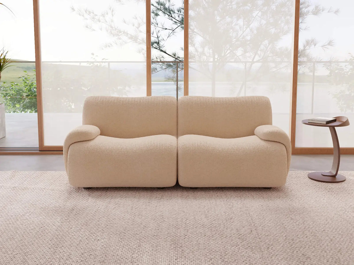 Teddy Fleece 2-Seater Sand Small Space Loveseat | 2-Piece, Modular Design, Fixed Upholstery, Low Pillow Arm — product view 1