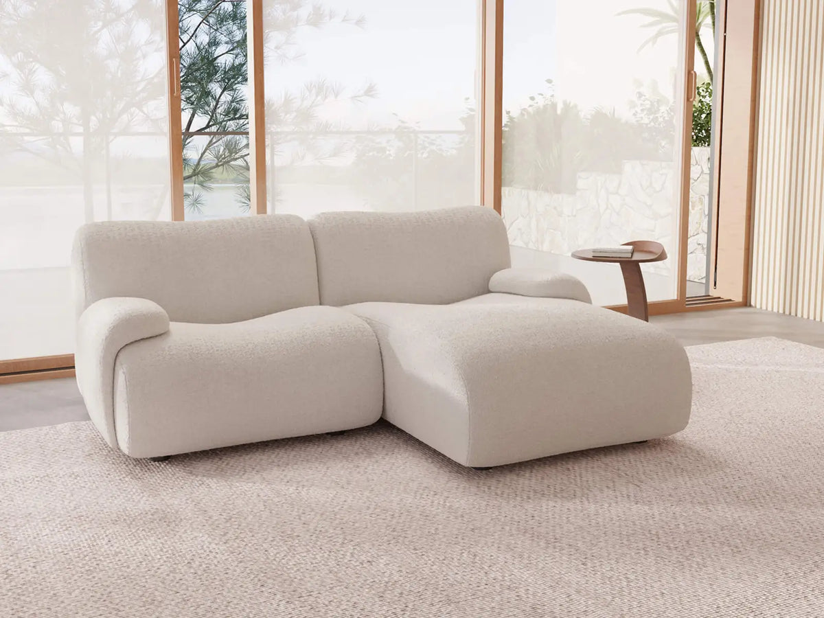 Teddy Fleece 2-Seater White Small Space Chaise Sectional | 2-Piece, Modular Design, Fixed Upholstery, Low Pillow Arm — product view 2