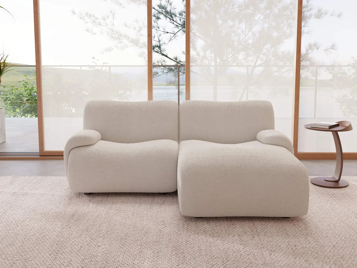 Teddy Fleece 2-Seater White Small Space Chaise Sectional | 2-Piece, Modular Design, Fixed Upholstery, Low Pillow Arm — product view 1