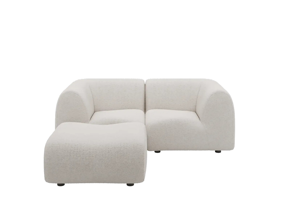 Teddy Fleece 2-Seater White Small Space Chaise Sectional | 3-Piece (Includes 1 Ottoman), Modular Design, Fixed Upholstery, Low Pillow Arm — product view 3
