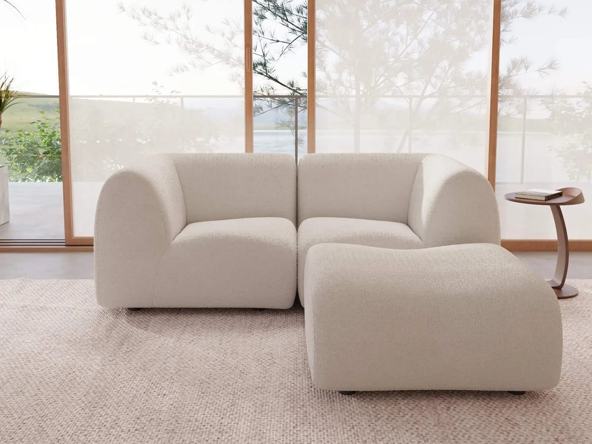 Teddy Fleece 2-Seater White Small Space Chaise Sectional | 3-Piece (Includes 1 Ottoman), Modular Design, Fixed Upholstery, Low Pillow Arm — product view 1