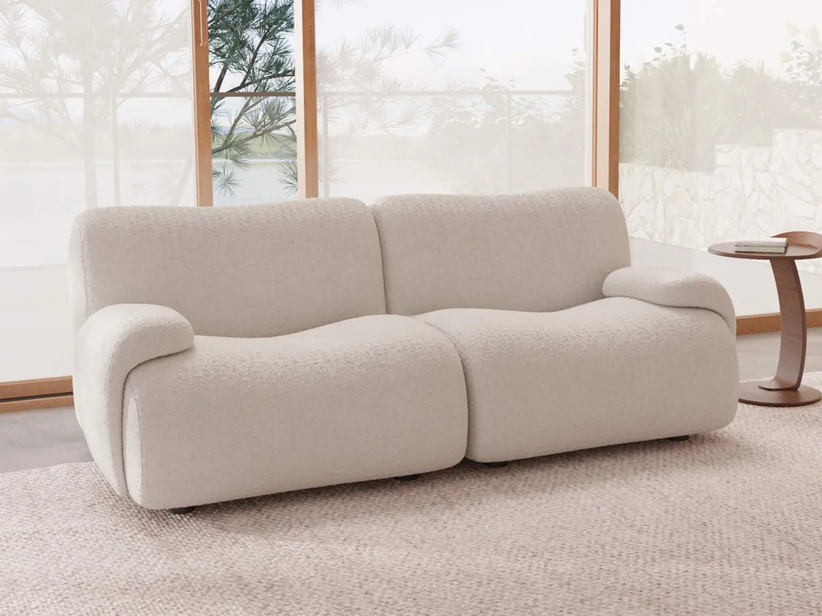Teddy Fleece 2-Seater White Small Space Loveseat | 2-Piece, Modular Design, Fixed Upholstery, Low Pillow Arm — product view 2