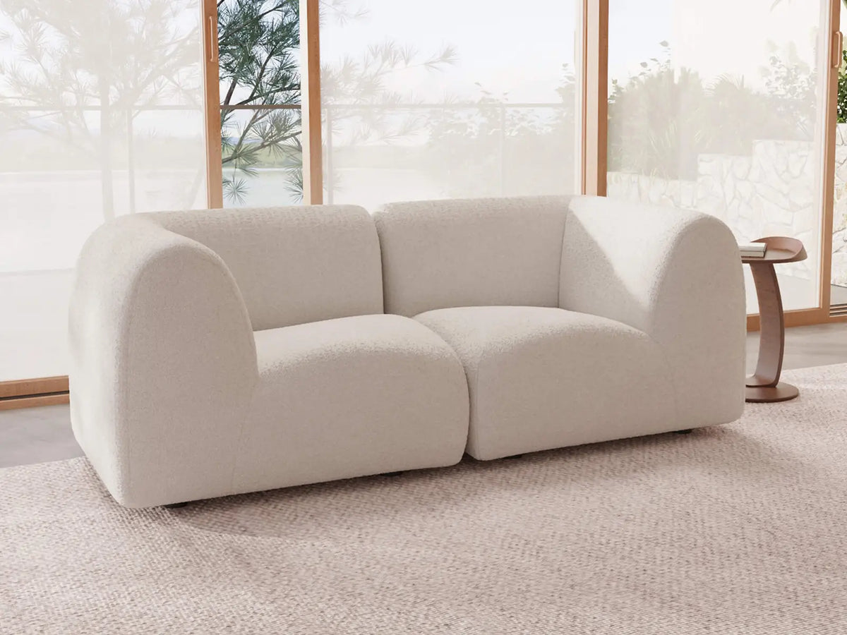 Teddy Fleece 2-Seater White Small Space Loveseat | 2-Piece, Modular Design, Fixed Upholstery, Low Pillow Arm — product view 2