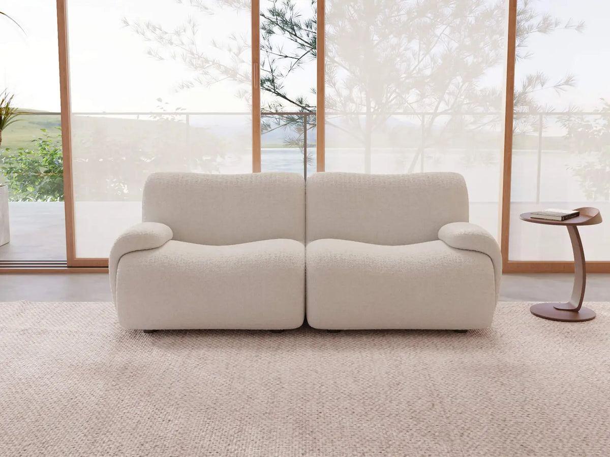 Teddy Fleece 2-Seater White Small Space Loveseat | 2-Piece, Modular Design, Fixed Upholstery, Low Pillow Arm — product view 1