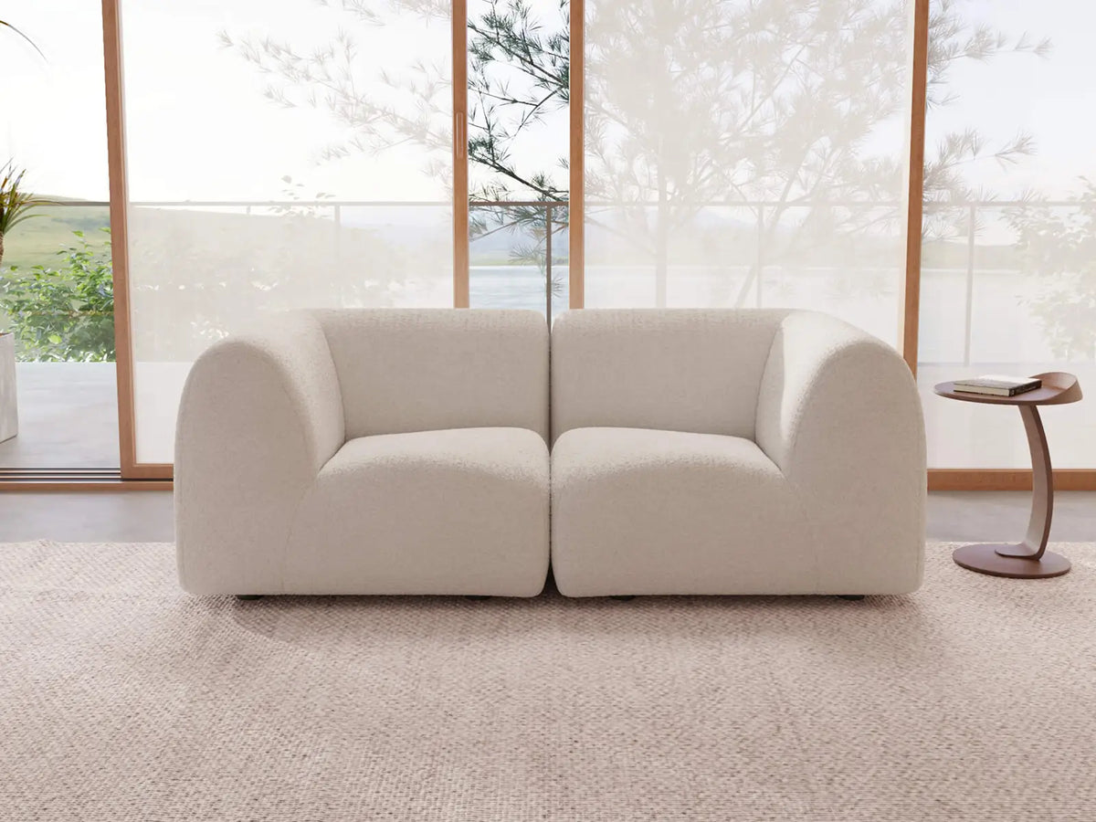 Teddy Fleece 2-Seater White Small Space Loveseat | 2-Piece, Modular Design, Fixed Upholstery, Low Pillow Arm — product view 1