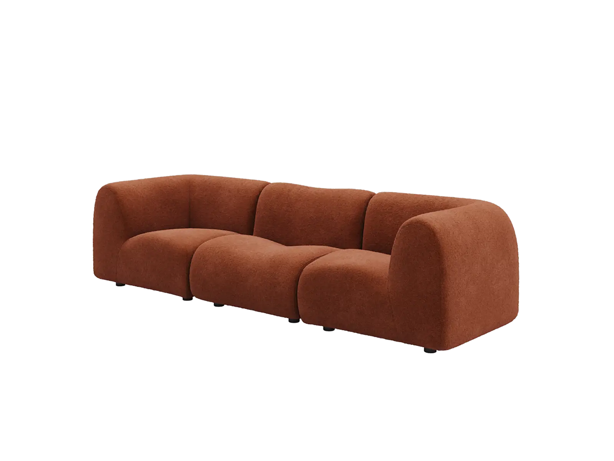 Teddy Fleece 3-Seater Rust Red Small Space Couch Sectional | 3-Piece, Modular Design, Fixed Upholstery, Low Pillow Arm — product view 4