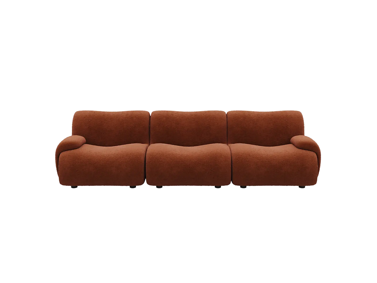 Teddy Fleece 3-Seater Rust Red Small Space Couch Sectional | 3-Piece, Modular Design, Fixed Upholstery, Low Pillow Arm — product view 3