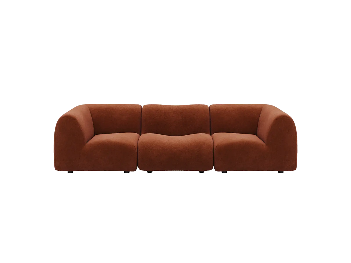 Teddy Fleece 3-Seater Rust Red Small Space Couch Sectional | 3-Piece, Modular Design, Fixed Upholstery, Low Pillow Arm — product view 3