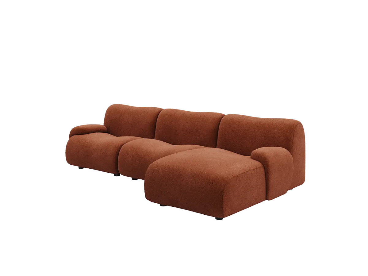 Teddy Fleece 3-Seater Rust Red Small Space L-Shaped Sectional | 3-Piece, Modular Design, Fixed Upholstery, Low Pillow Arm — product view 4