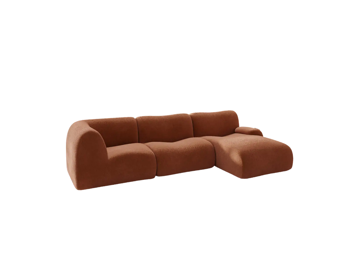 Teddy Fleece 3-Seater Rust Red Small Space L-Shaped Sectional | 3-Piece, Modular Design, Fixed Upholstery, Low Pillow Arm — product view 4
