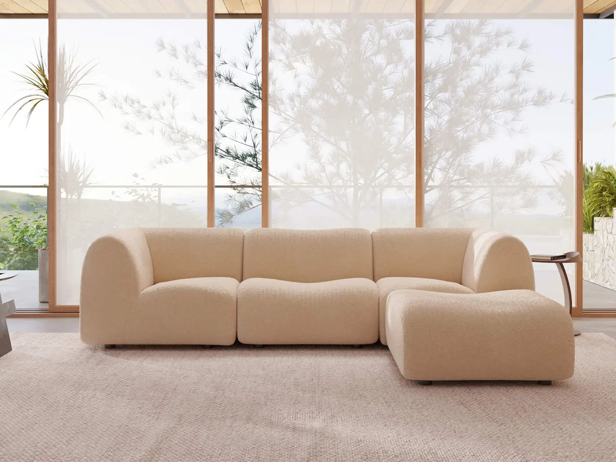 Teddy Fleece 3-Seater Sand Large Space L-Shaped Sectional | 4-Piece (Includes 1 Ottoman), Modular Design, Fixed Upholstery, Low Pillow Arm — product view 1