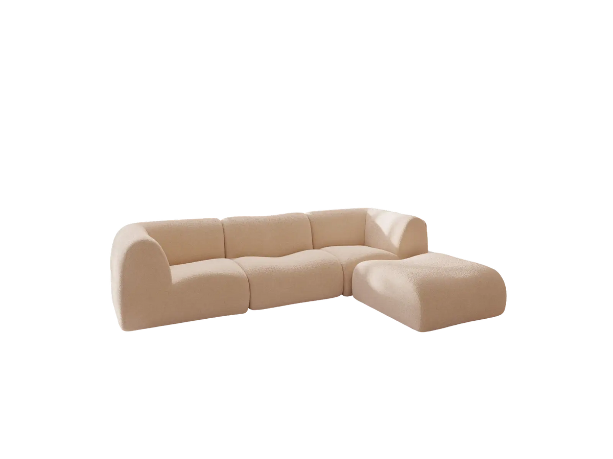 Teddy Fleece 3-Seater Sand Large Space L-Shaped Sectional | 4-Piece (Includes 1 Ottoman), Modular Design, Fixed Upholstery, Low Pillow Arm — product view 4