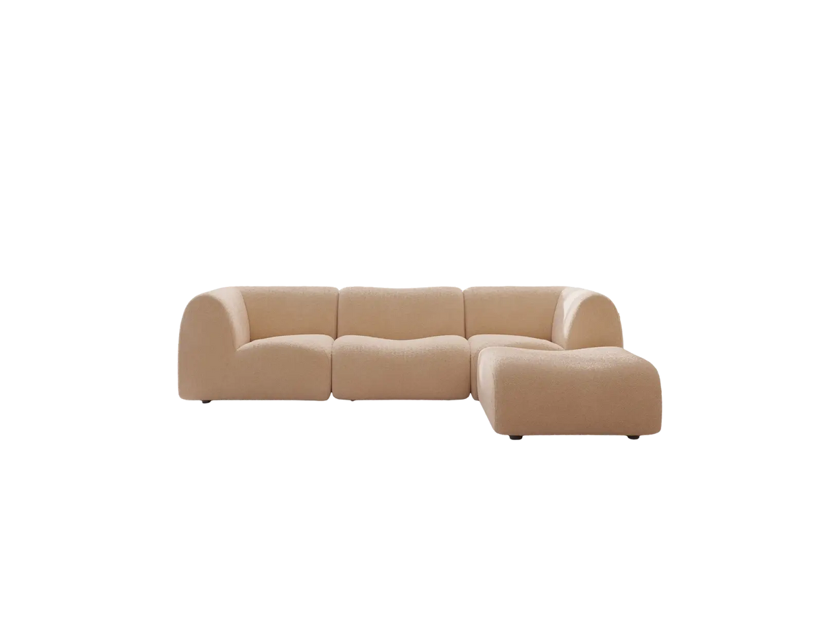 Teddy Fleece 3-Seater Sand Large Space L-Shaped Sectional | 4-Piece (Includes 1 Ottoman), Modular Design, Fixed Upholstery, Low Pillow Arm — product view 3
