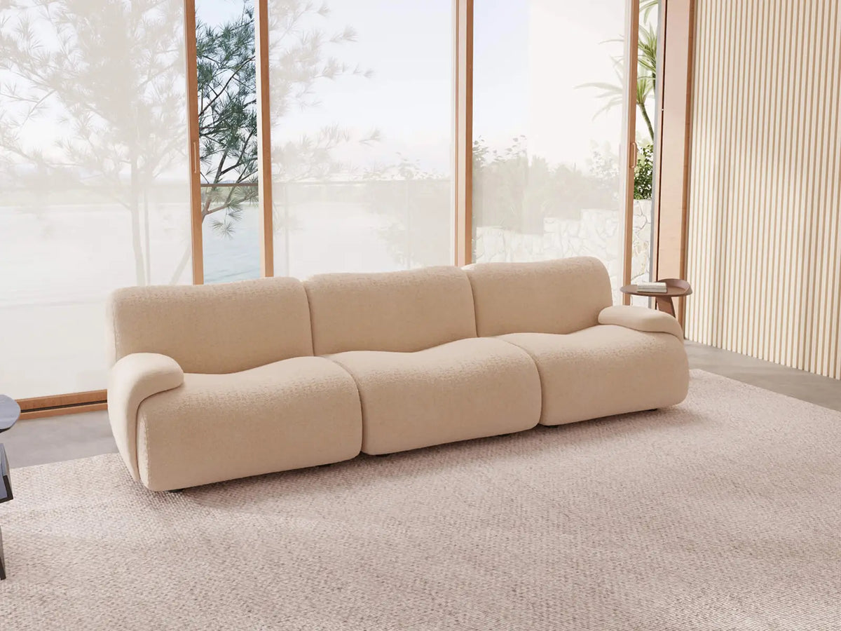 Teddy Fleece 3-Seater Sand Small Space Couch Sectional | 3-Piece, Modular Design, Fixed Upholstery, Low Pillow Arm — product view 2