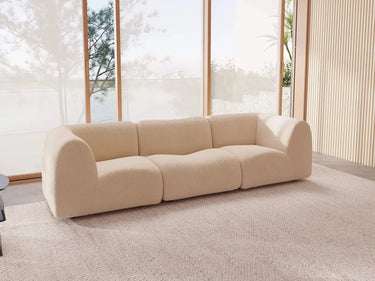 Teddy Fleece 3-Seater Sand Small Space Couch Sectional | 3-Piece, Modular Design, Fixed Upholstery, Low Pillow Arm