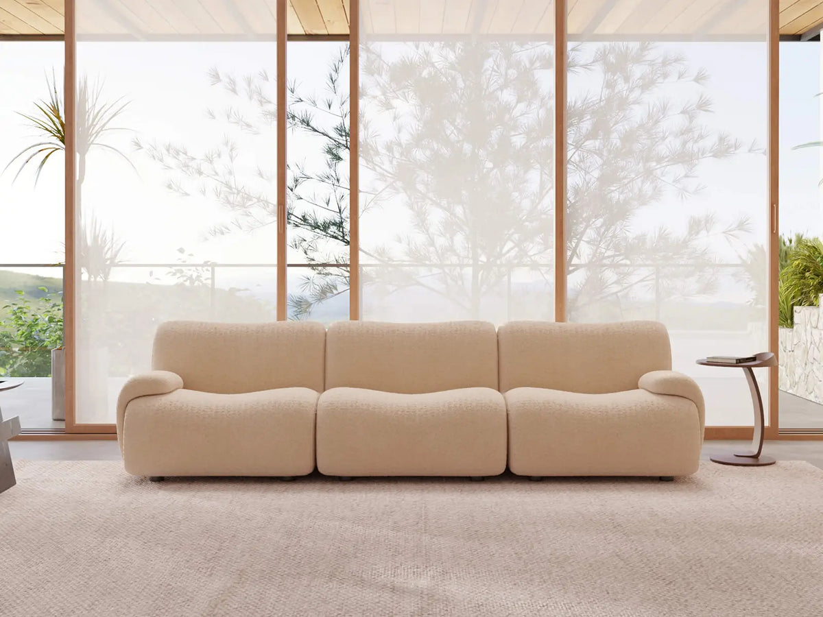 Teddy Fleece 3-Seater Sand Small Space Couch Sectional | 3-Piece, Modular Design, Fixed Upholstery, Low Pillow Arm — product view 1