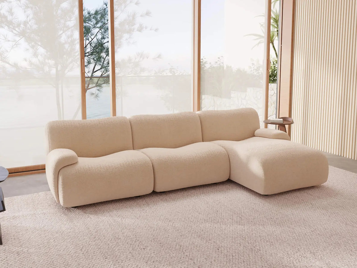 Teddy Fleece 3-Seater Sand Small Space L-Shaped Sectional | 3-Piece, Modular Design, Fixed Upholstery, Low Pillow Arm — product view 2