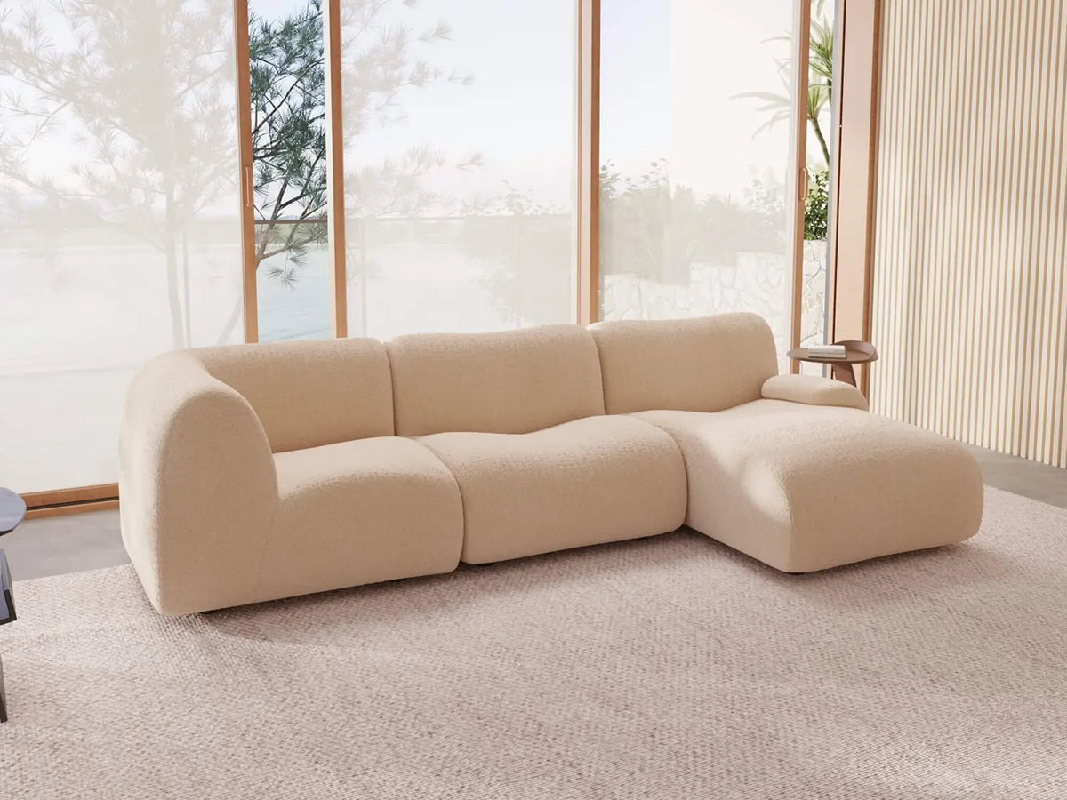 Teddy Fleece 3-Seater Sand Small Space L-Shaped Sectional | 3-Piece, Modular Design, Fixed Upholstery, Low Pillow Arm — product view 2