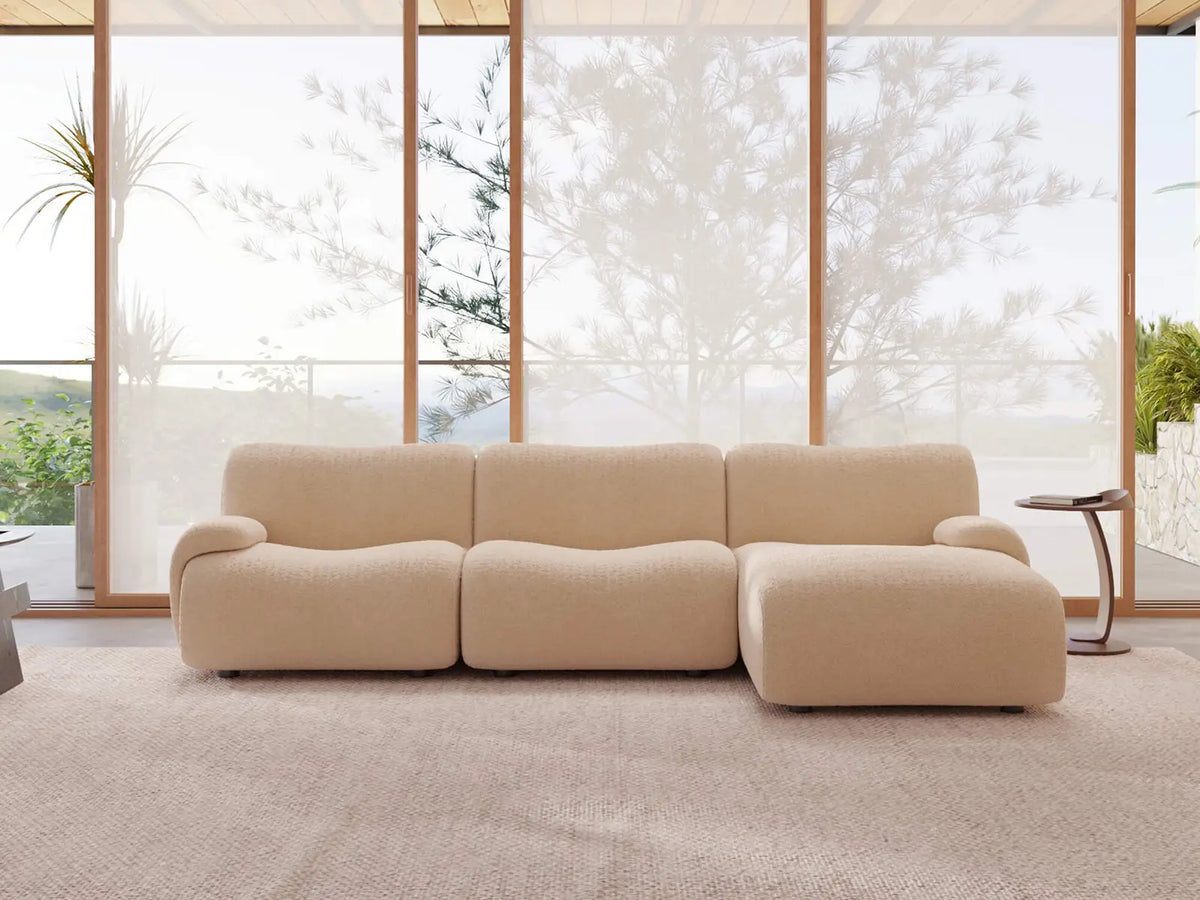 Teddy Fleece 3-Seater Sand Small Space L-Shaped Sectional | 3-Piece, Modular Design, Fixed Upholstery, Low Pillow Arm — product view 1