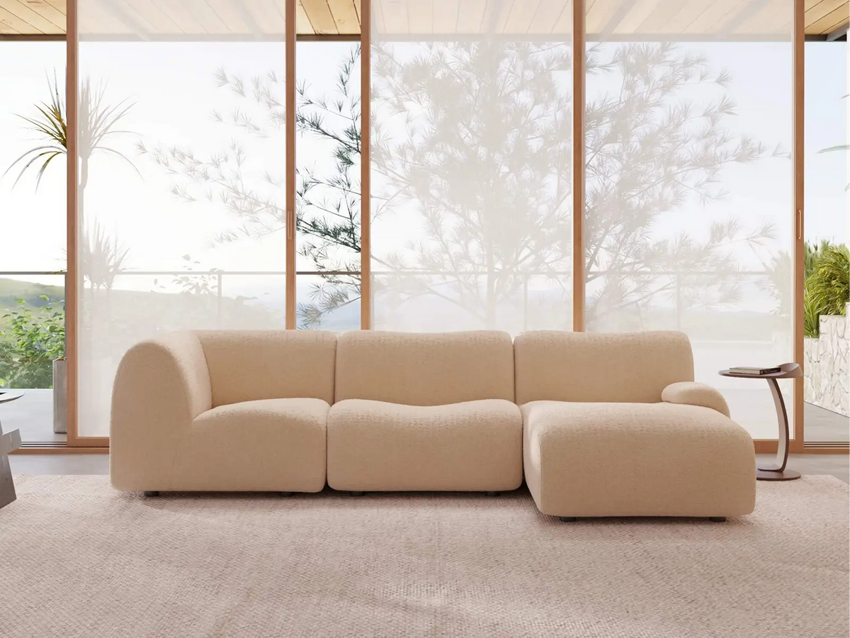Teddy Fleece 3-Seater Sand Small Space L-Shaped Sectional | 3-Piece, Modular Design, Fixed Upholstery, Low Pillow Arm — product view 1