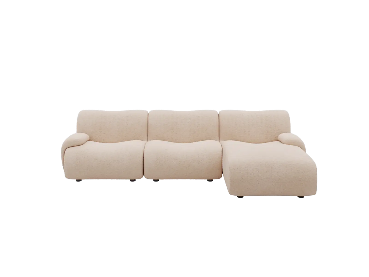 Teddy Fleece 3-Seater Sand Small Space L-Shaped Sectional | 3-Piece, Modular Design, Fixed Upholstery, Low Pillow Arm — product view 3