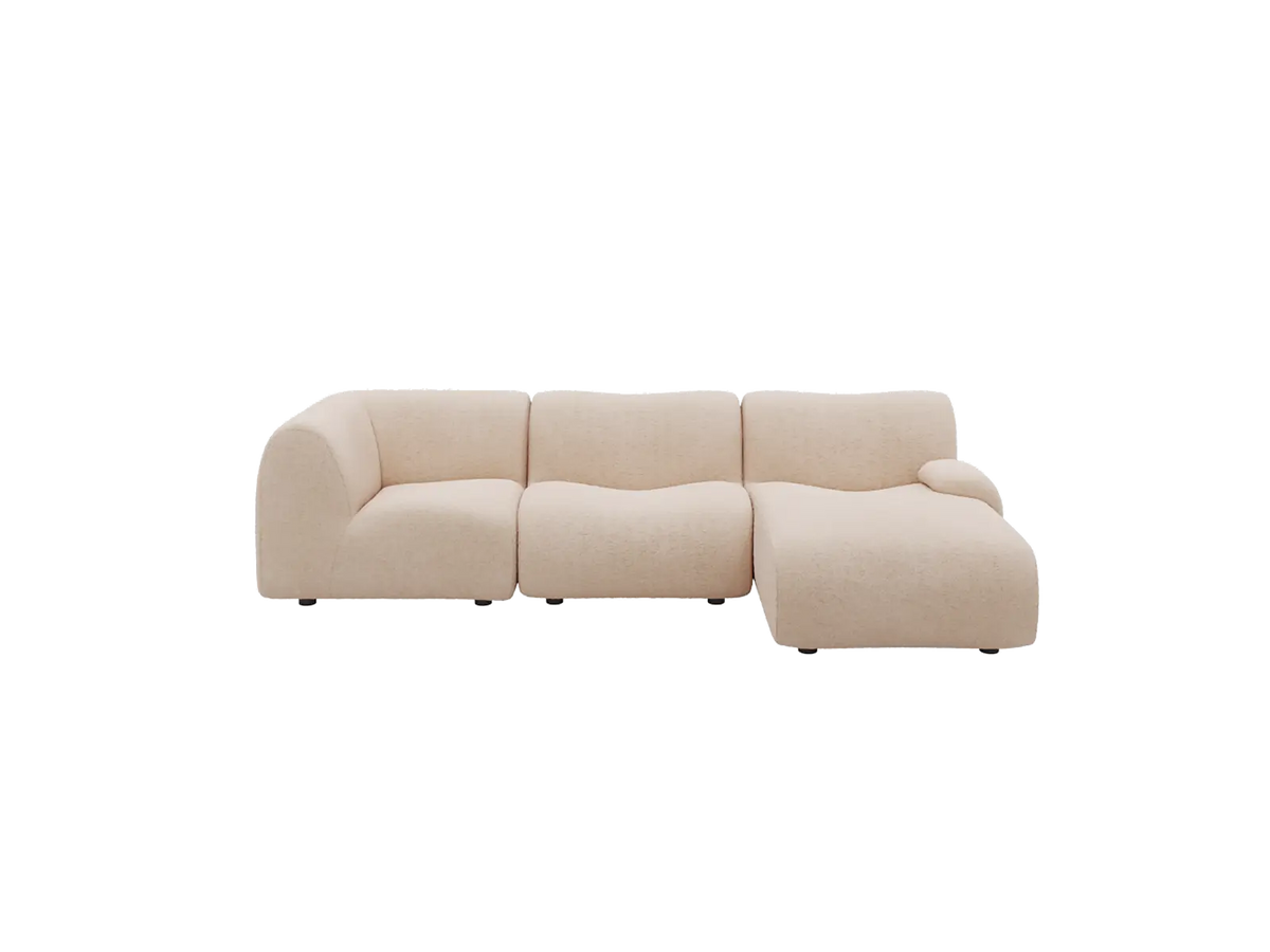 Teddy Fleece 3-Seater Sand Small Space L-Shaped Sectional | 3-Piece, Modular Design, Fixed Upholstery, Low Pillow Arm — product view 3