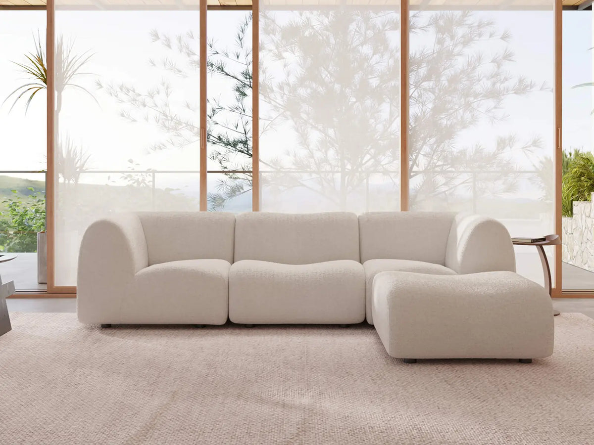 Teddy Fleece 3-Seater White Large Space L-Shaped Sectional | 4-Piece (Includes 1 Ottoman), Modular Design, Fixed Upholstery, Low Pillow Arm — product view 1
