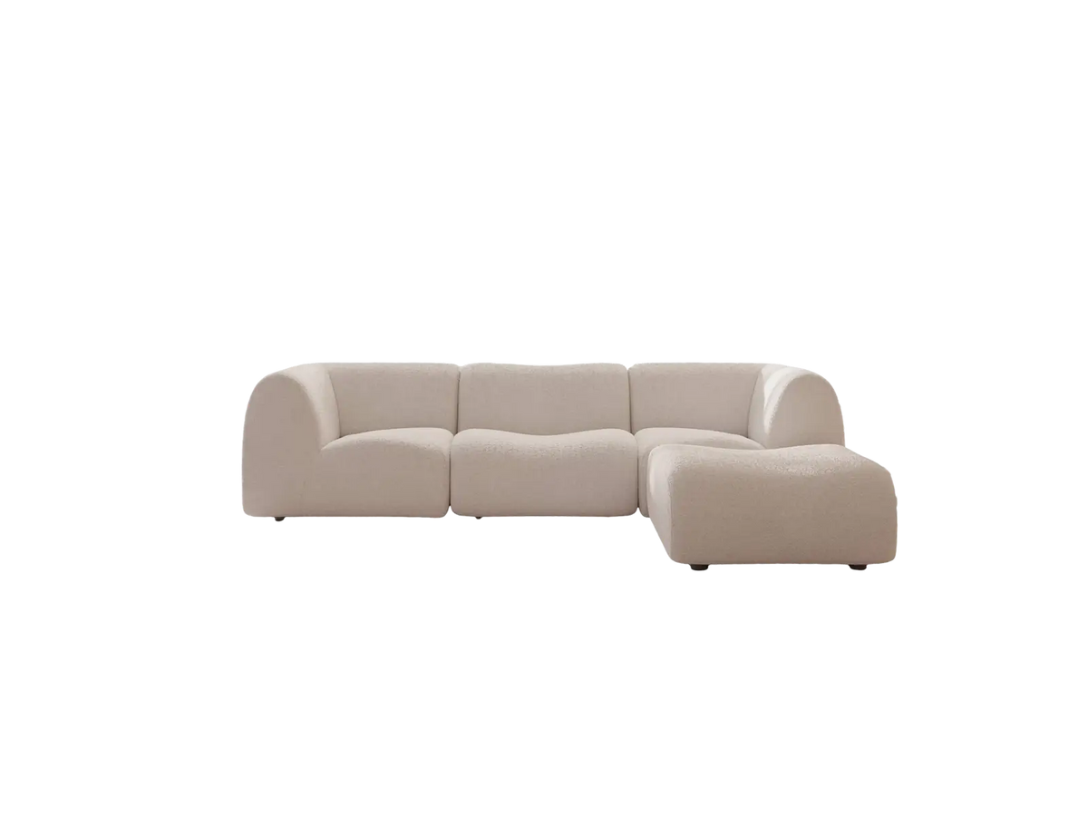 Teddy Fleece 3-Seater White Large Space L-Shaped Sectional | 4-Piece (Includes 1 Ottoman), Modular Design, Fixed Upholstery, Low Pillow Arm — product view 3