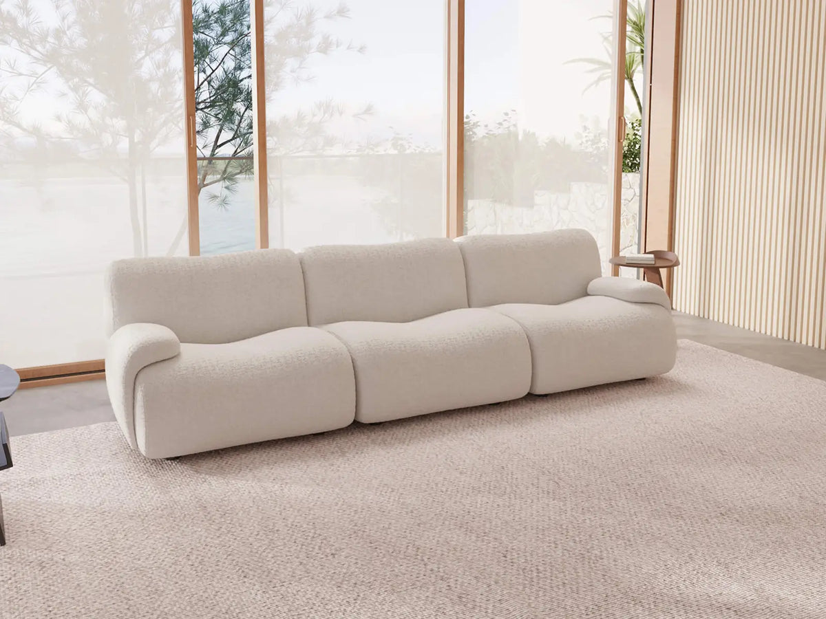 Teddy Fleece 3-Seater White Small Space Couch Sectional | 3-Piece, Modular Design, Fixed Upholstery, Low Pillow Arm — product view 2
