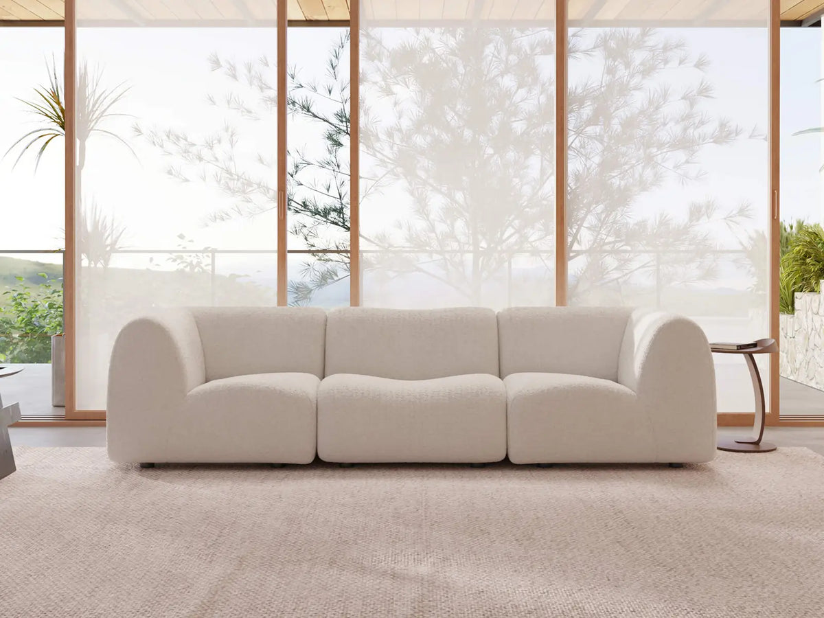 Teddy Fleece 3-Seater White Small Space Couch Sectional | 3-Piece, Modular Design, Fixed Upholstery, Low Pillow Arm — product view 1