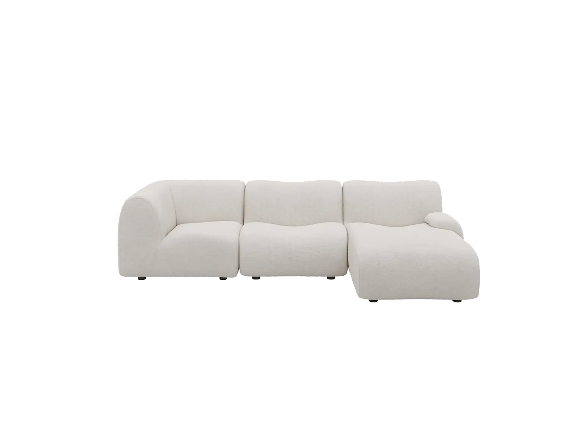 Teddy Fleece 3-Seater White Small Space L-Shaped Sectional | 3-Piece, Modular Design, Fixed Upholstery, Low Pillow Arm — product view 3