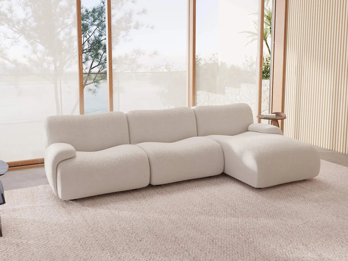 Teddy Fleece 3-Seater White Small Space L-Shaped Sectional | 3-Piece, Modular Design, Fixed Upholstery, Low Pillow Arm — product view 2