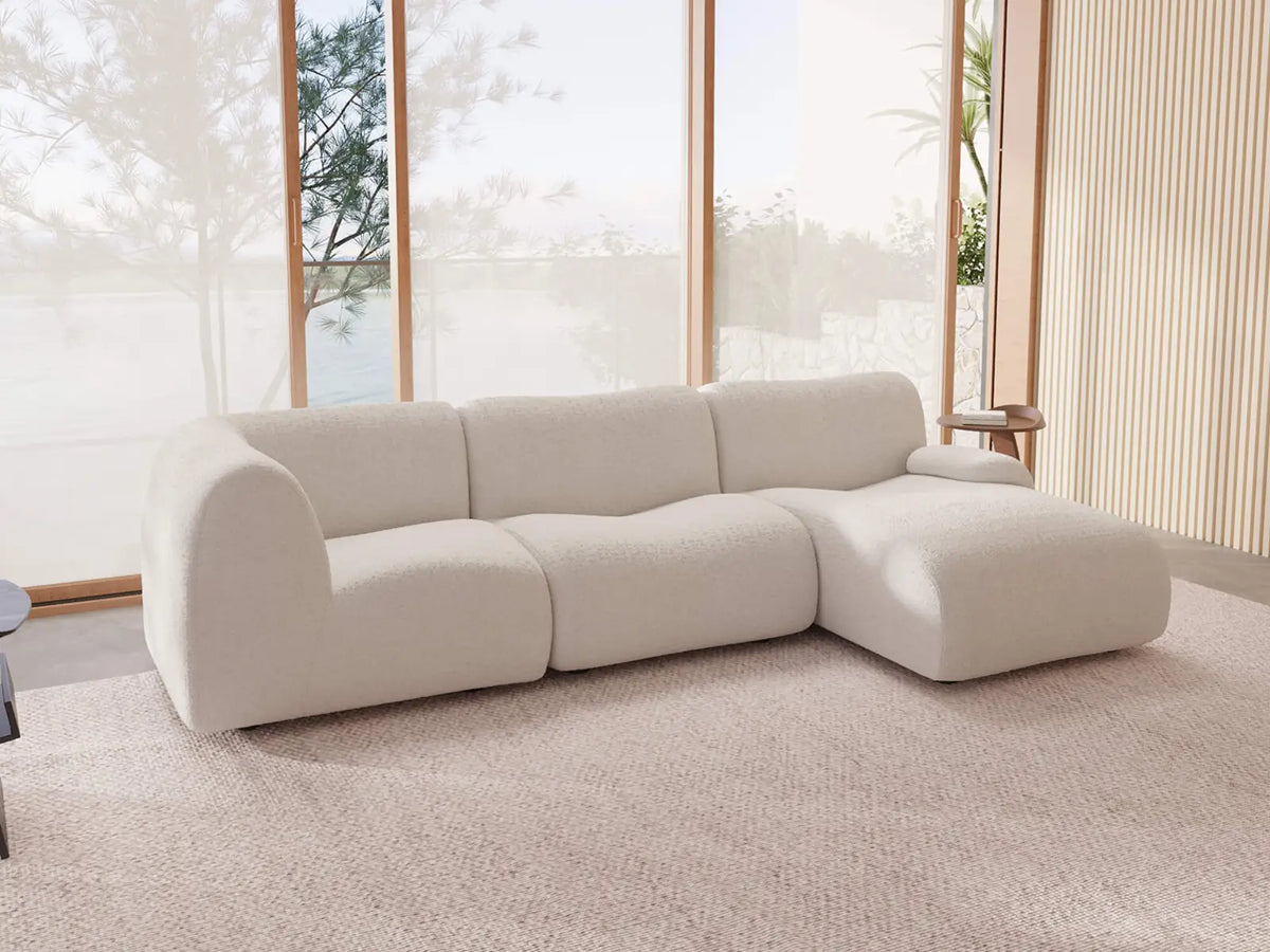 Teddy Fleece 3-Seater White Small Space L-Shaped Sectional | 3-Piece, Modular Design, Fixed Upholstery, Low Pillow Arm — product view 2