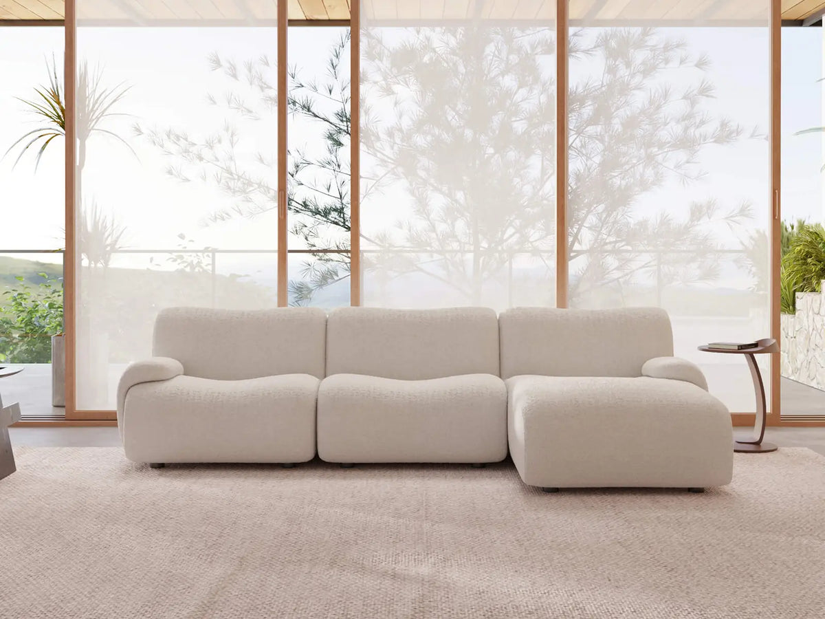 Teddy Fleece 3-Seater White Small Space L-Shaped Sectional | 3-Piece, Modular Design, Fixed Upholstery, Low Pillow Arm — product view 1
