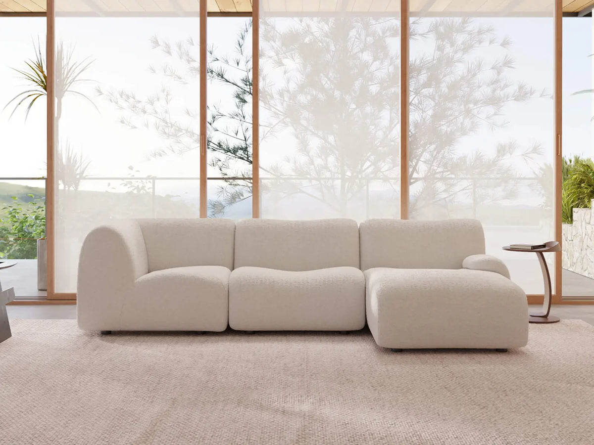 Teddy Fleece 3-Seater White Small Space L-Shaped Sectional | 3-Piece, Modular Design, Fixed Upholstery, Low Pillow Arm — product view 1