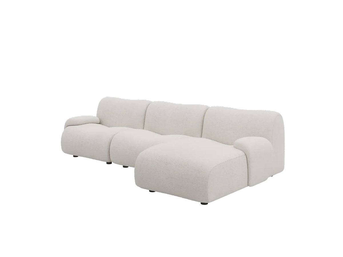 Teddy Fleece 3-Seater White Small Space L-Shaped Sectional | 3-Piece, Modular Design, Fixed Upholstery, Low Pillow Arm — product view 4
