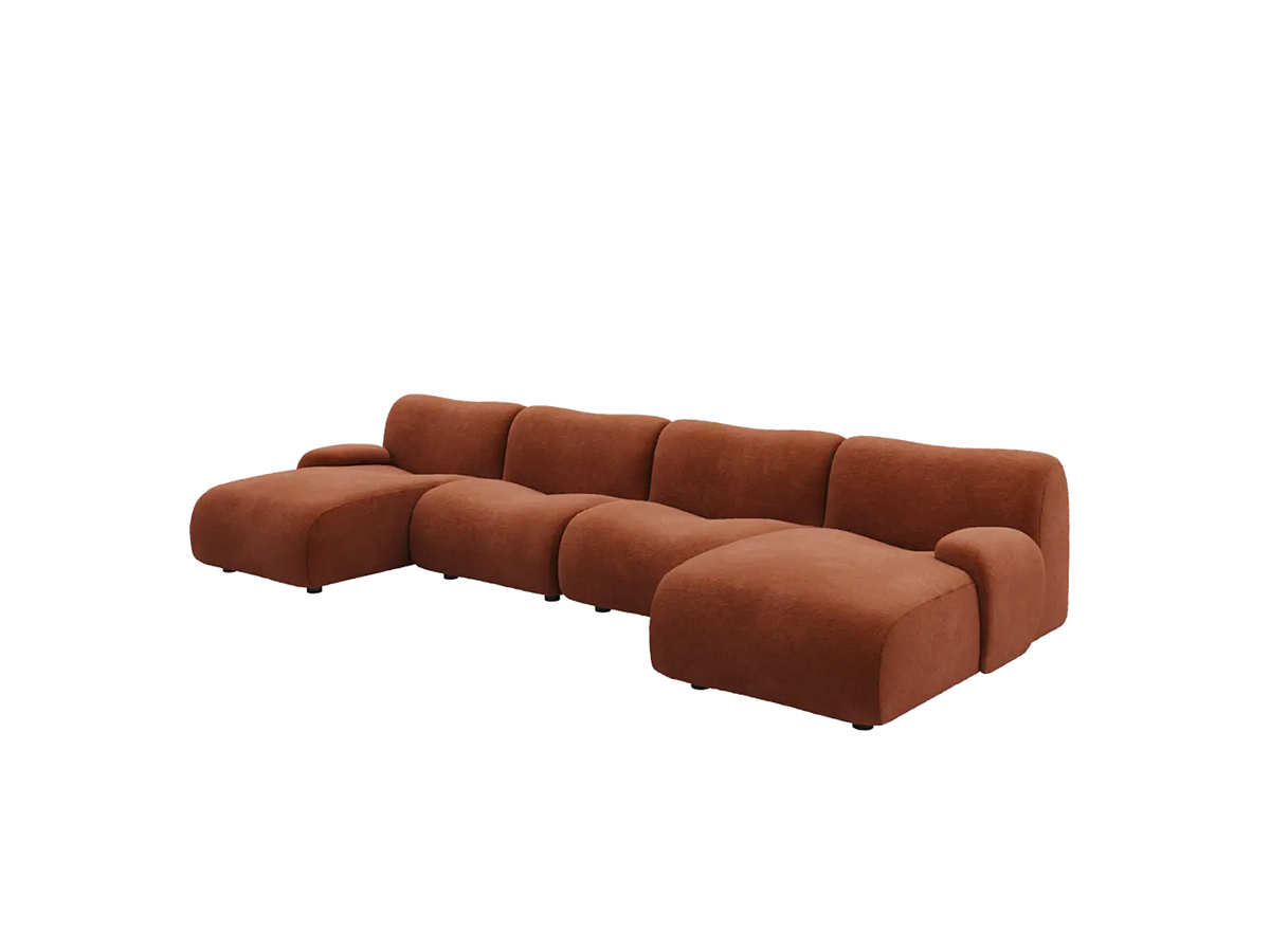 Teddy Fleece 4-Seater Rust Red Large Space U-Shaped Sectional | 4-Piece, Modular Design, Fixed Upholstery, Low Pillow Arm — product view 4